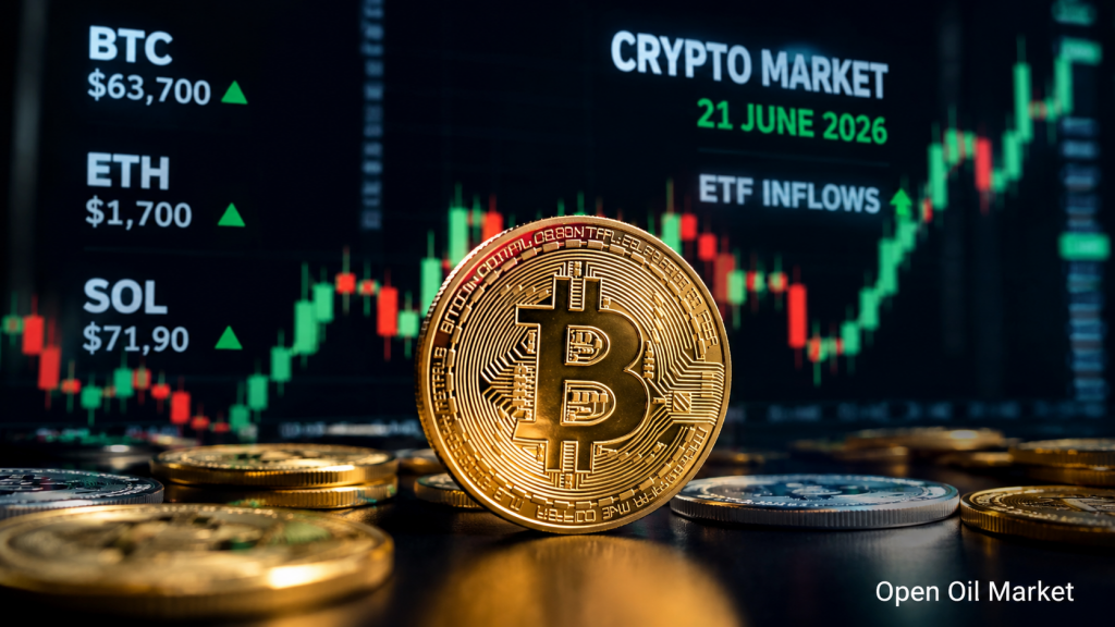 Mga Balita sa Cryptocurrency, Linggo, 21 Hunyo 2026: Pinapanatili ng Bitcoin ang $63–64 libong, Ang mga daloy ng ETF at regulasyon ng stablecoin ay nagtatakda ng tono ng merkado