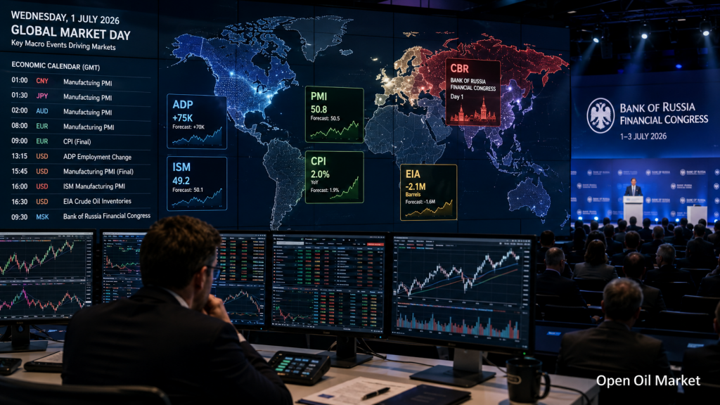 Kalendar ng Ekonomiya ng Mamumuhunan para sa Hulyo 1, 2026: PMI, inflation, pamilihan ng trabaho sa US, langis, at Bank of Russia