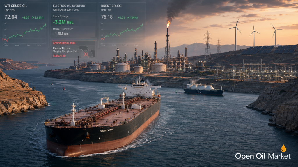 Balita sa langis at enerhiya — Miyerkules, Hulyo 8, 2026: Panganib sa Hormuz, imbentaryo ng EIA at merkado ng mga produktong petrolyo.