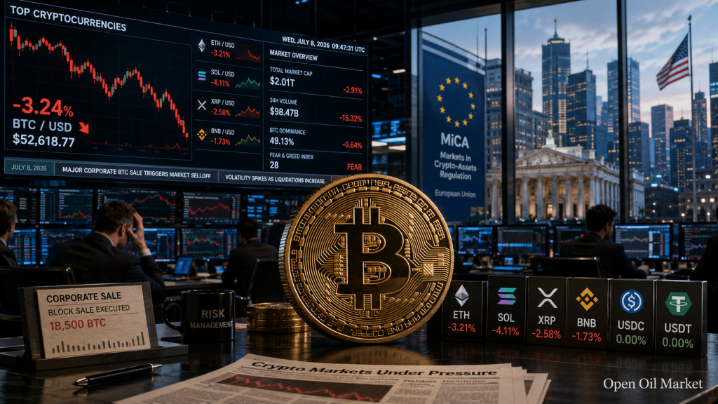 Mga Balita sa Cryptocurrency, Miyerkules 8 Hulyo 2026: Bitcoin sa Presyur at mga Bagong Regulasyon ng MiCA