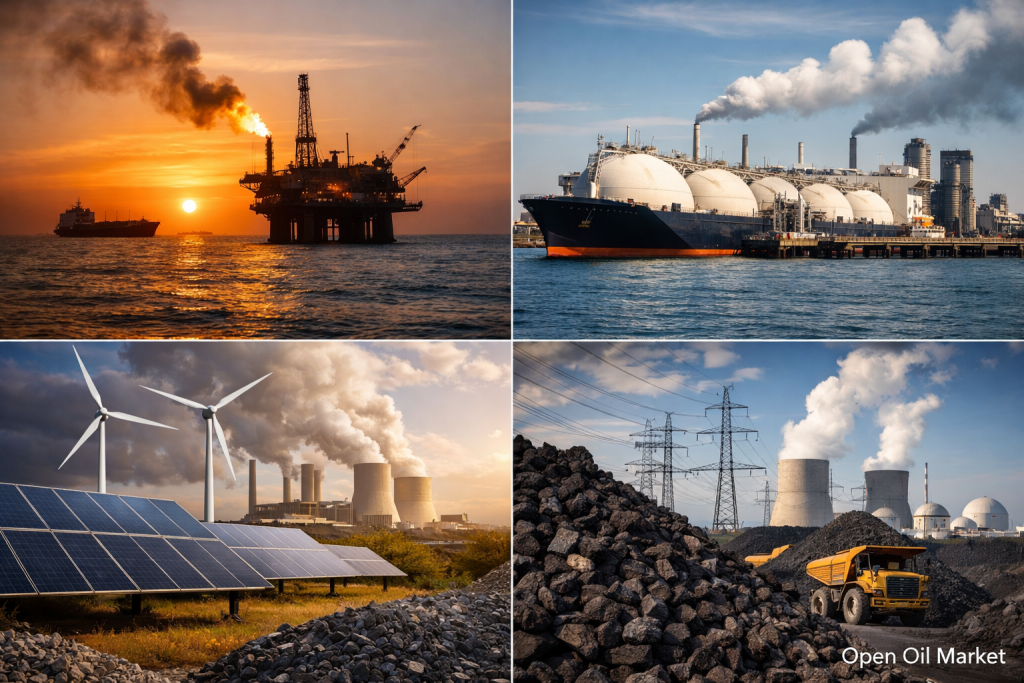 Pandaigdigang merkado ng enerhiya langis gas LNG kuryente REE karbon NPP Abril 1, 2026