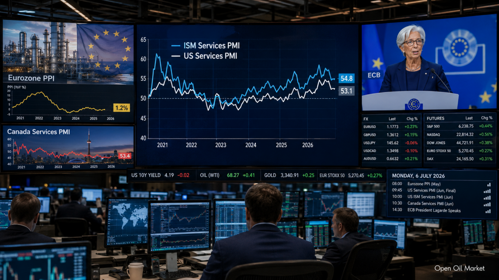 Kalendaryong Pang-ekonomiya ng Hulyo 6, 2026: ISM Services PMI ng US, PPI ng eurozone, PMI ng Canada, talumpati ng presidente ng ECB na si Christine Lagarde at reaksyon ng mga mamumuhunan.