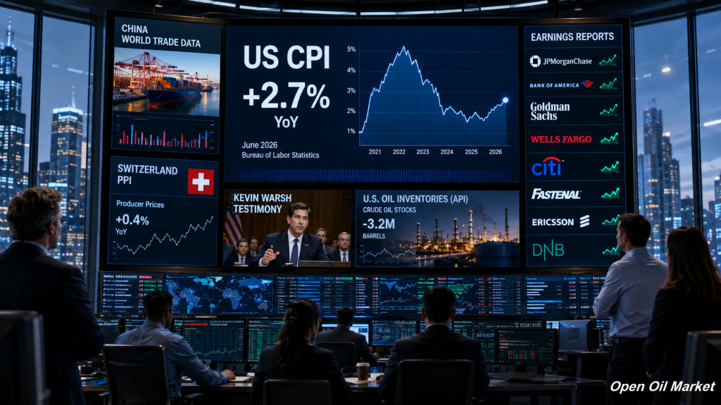 Pandaigdigang Merkado 14 Hulyo 2026 — CPI ng USA, Estadistika ng Tsina, Mga Stock ng Langis API at Mga Ulat ng JPMorgan, Bank of America, Goldman Sachs, Wells Fargo at Citigroup