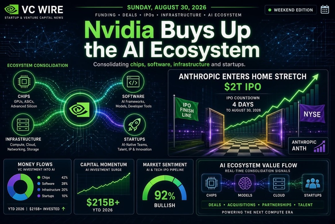Balita tungkol sa mga startup at venture capital — Linggo, Agosto 30, 2026: Ang Nvidia ay nakakakuha ng AI-ecosystem, ang Anthropic ay papalapit sa finishing line bago ang IPO na $2 trilyon.
